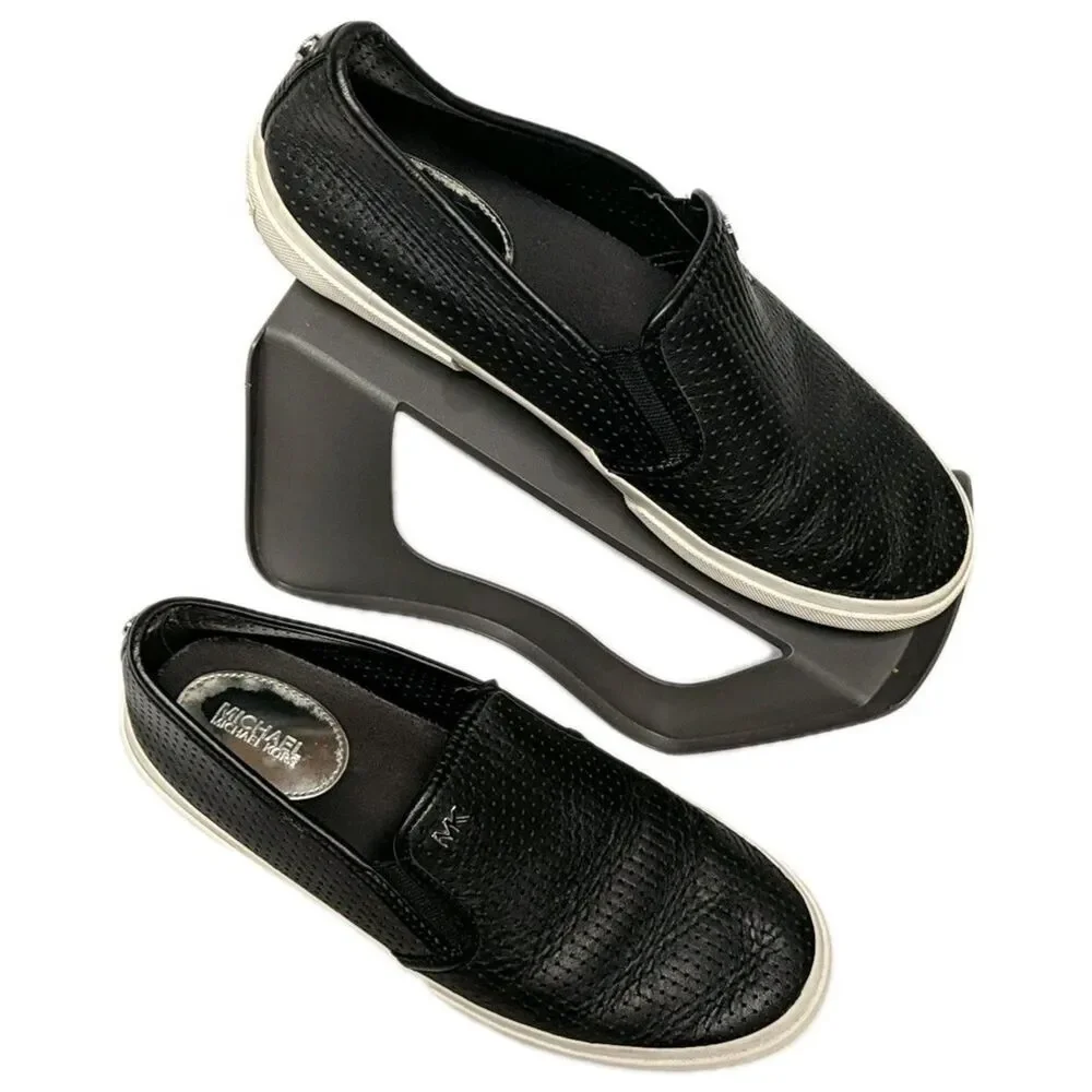 Michael Kors Women Leather Slip-On Shoes 8 Boerum Double Gore Lasered Black